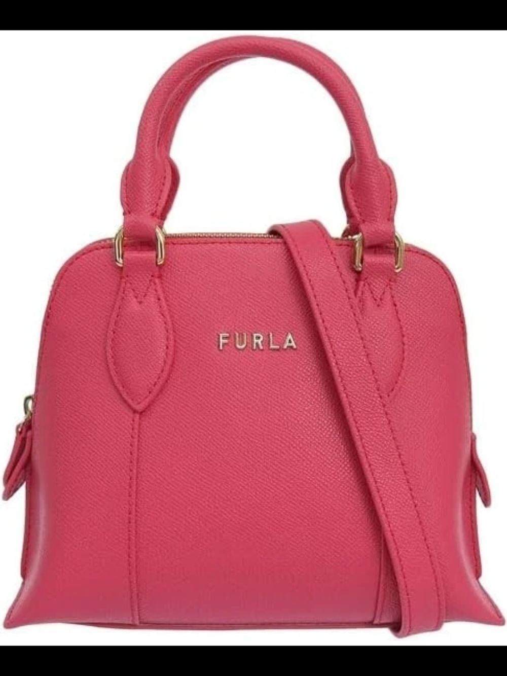 Furla Hot Pink Leather Satchel with Gold Hardware